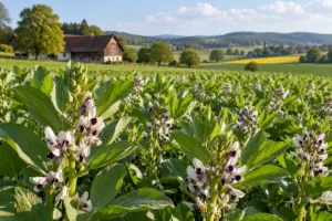 Blühende Ackerbohnen auf einem Feld