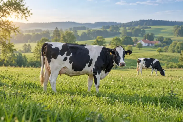 Milchkühe auf einer grünen Weide