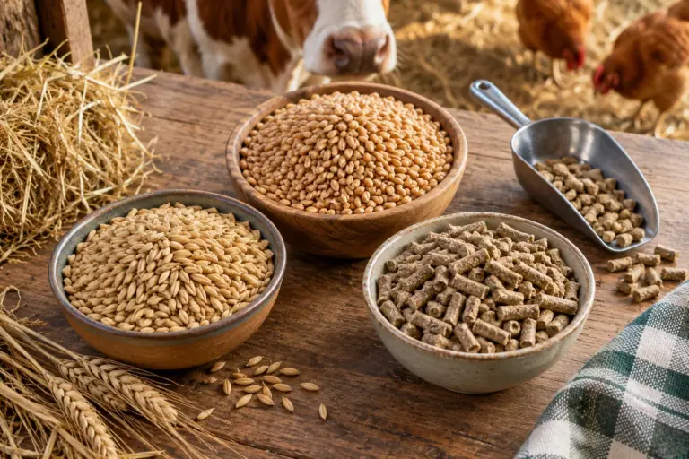 Getreide und Pellets für die Schweinefütterung