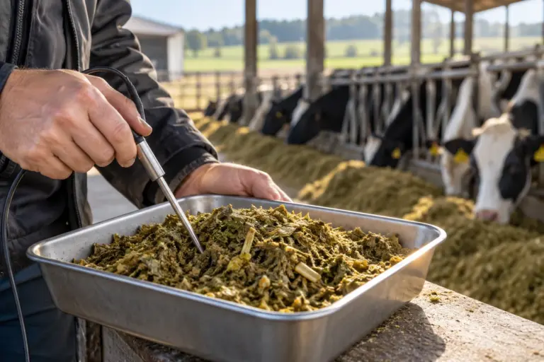 Temperaturkontrolle an einer Silageprobe