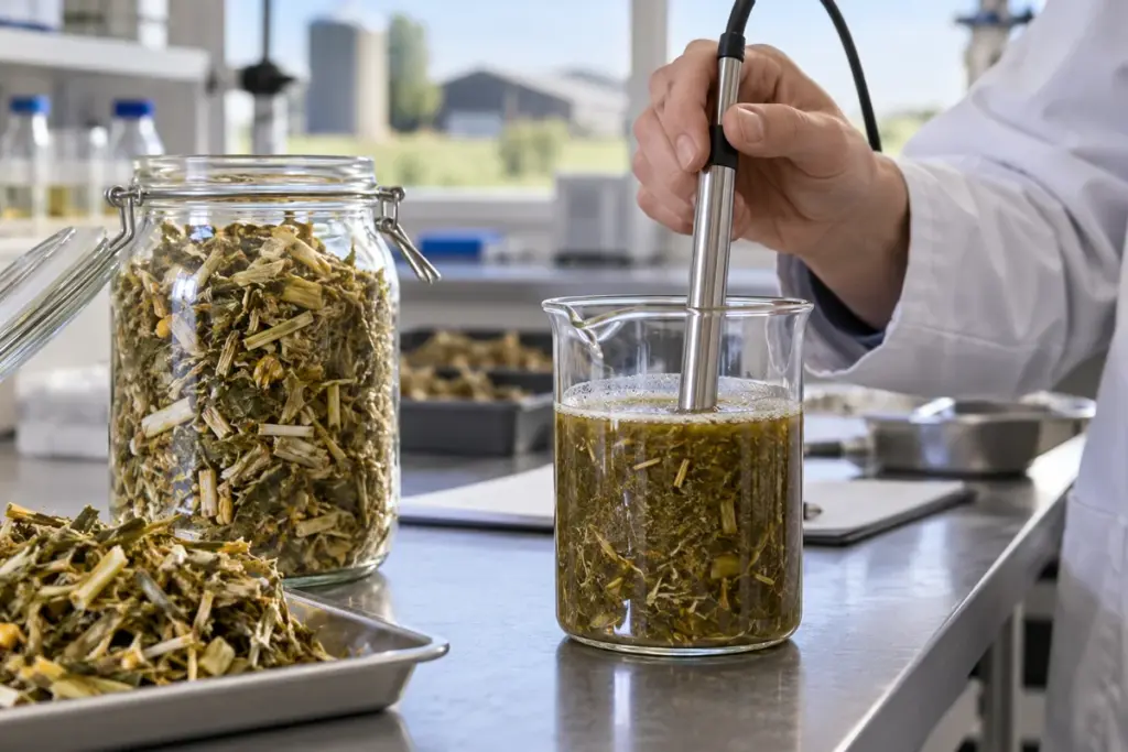 Untersuchung einer Silageprobe im Labor